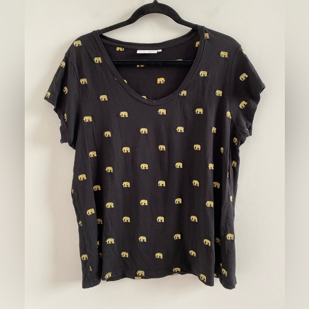 Fabienne Chapot Black & Gold Elephant Novelty Print Krista T-Shirt Size XL